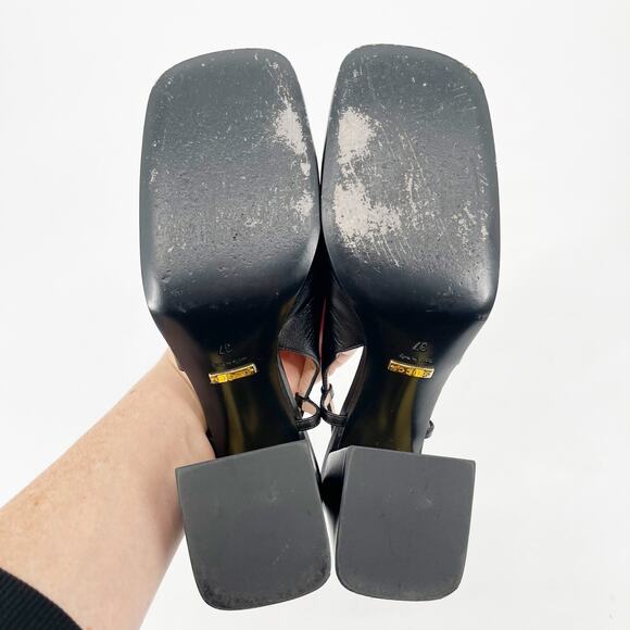 Gucci Black Leather Baby Horsebit Square Toe Block Heel Slingback Pumps EU 37 - Picture 11 of 12